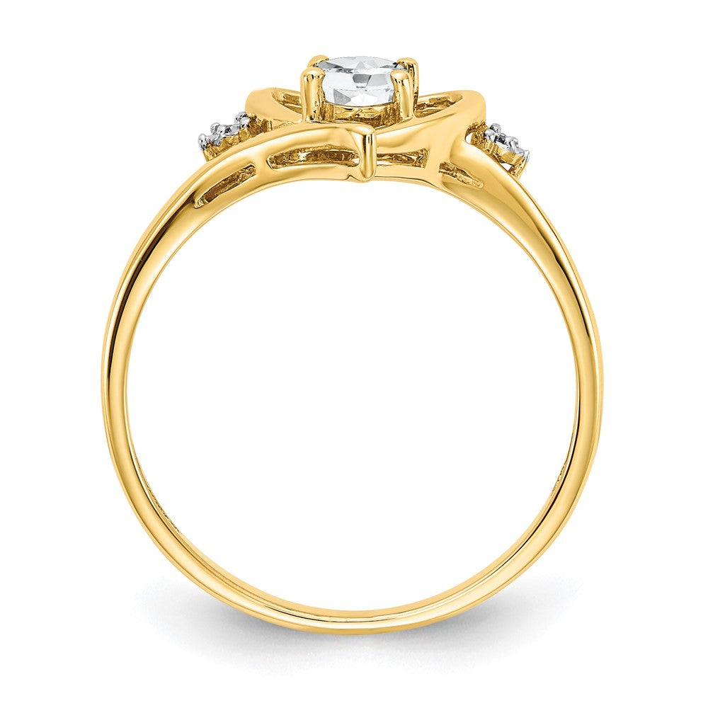 14K Yellow Gold White Topaz and Real Diamond Heart Ring