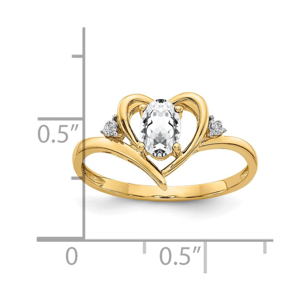14K Yellow Gold White Topaz and Real Diamond Heart Ring