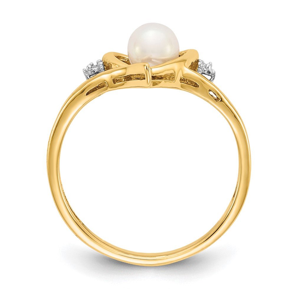 14K Yellow Gold FW Cultured Pearl and Real Diamond Heart Ring