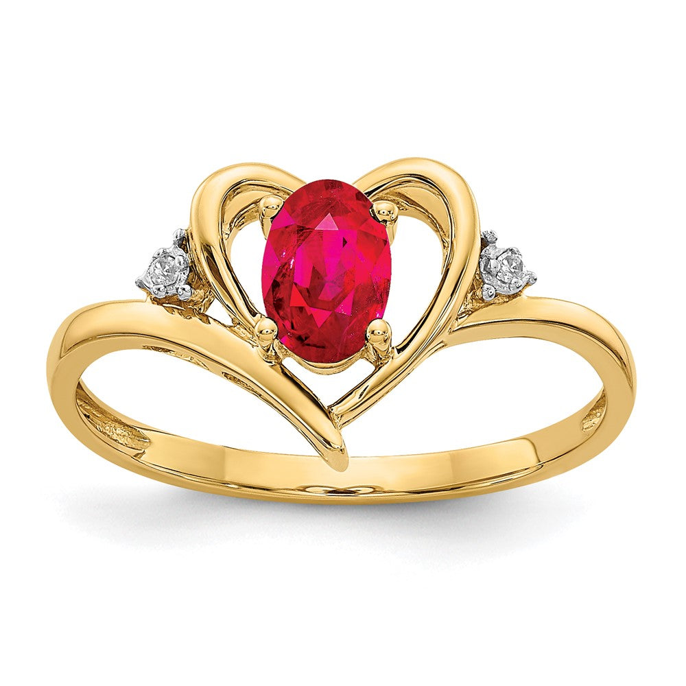 14K Yellow Gold Ruby and Real Diamond Heart Ring