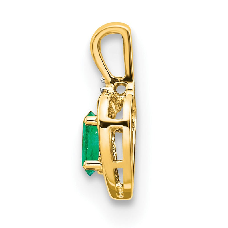 14k Yellow Gold Emerald and Diamond Heart Pendant