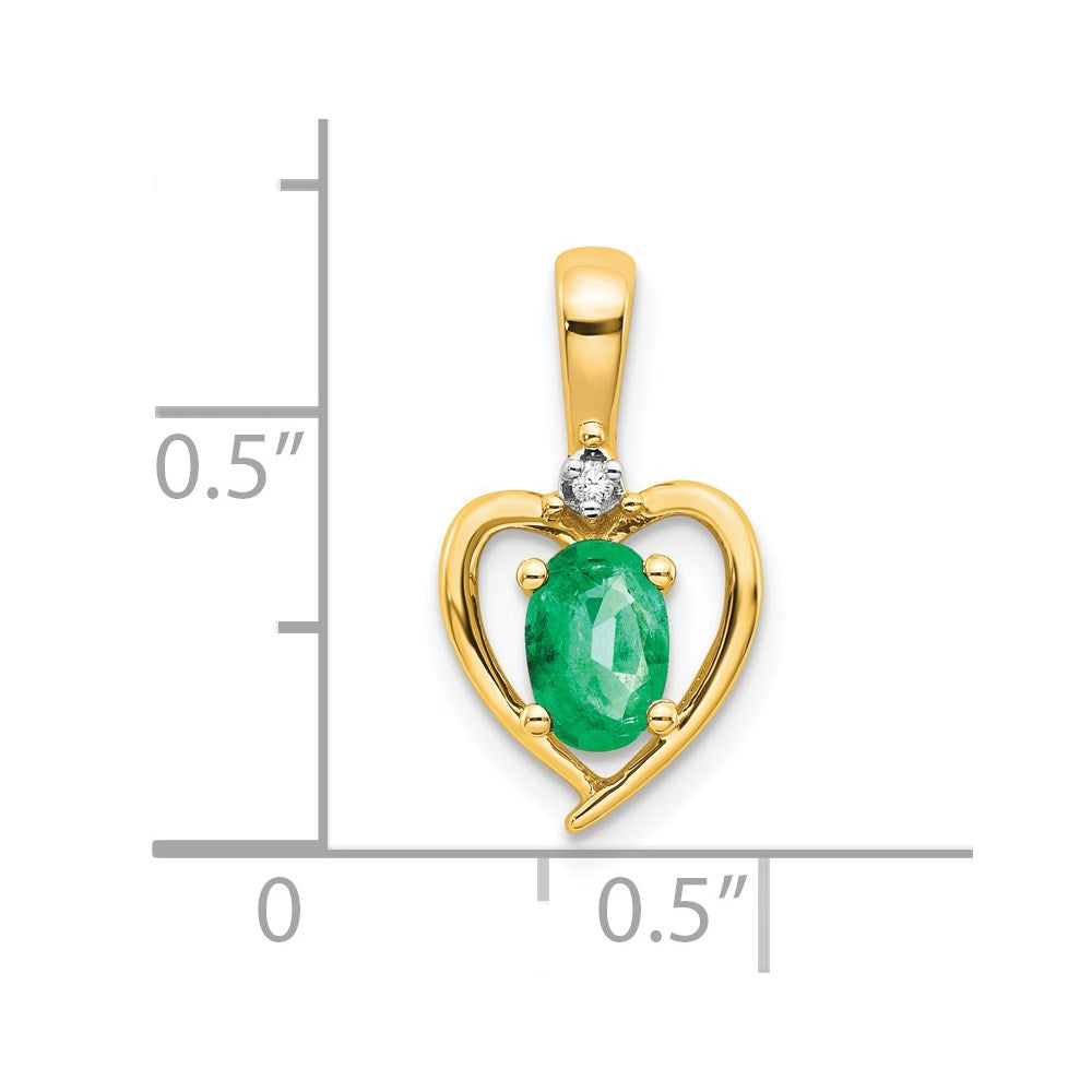 14k Yellow Gold Emerald and Diamond Heart Pendant