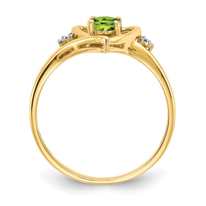 14K Yellow Gold Peridot and Real Diamond Heart Ring