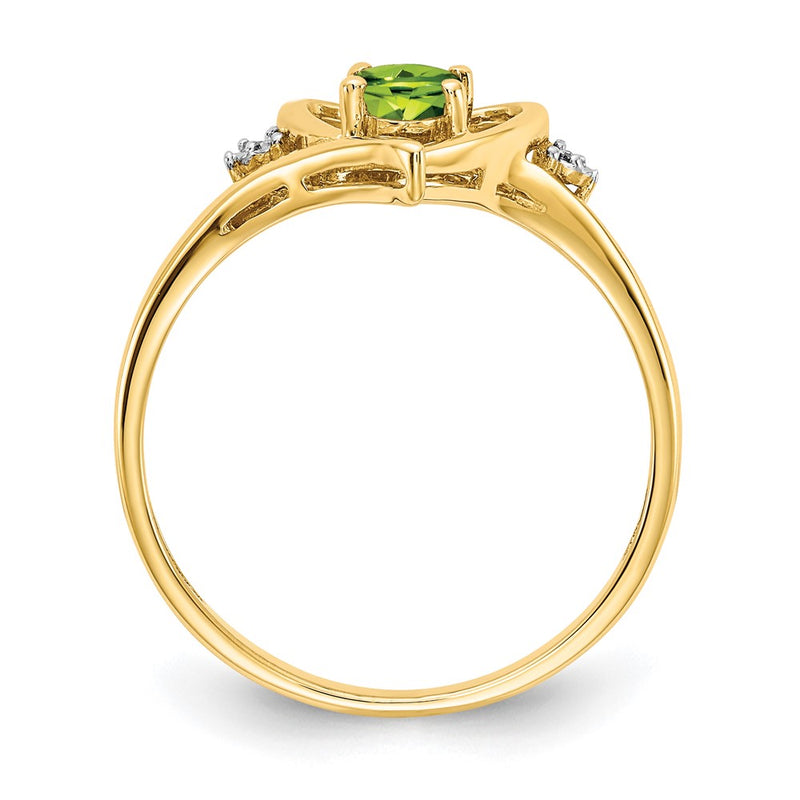 14K Yellow Gold Peridot and Real Diamond Heart Ring