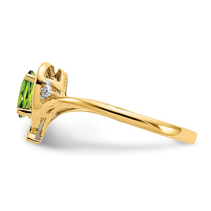 14K Yellow Gold Peridot and Real Diamond Heart Ring