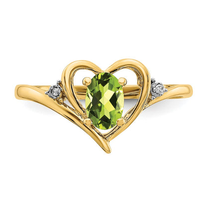 14K Yellow Gold Peridot and Real Diamond Heart Ring