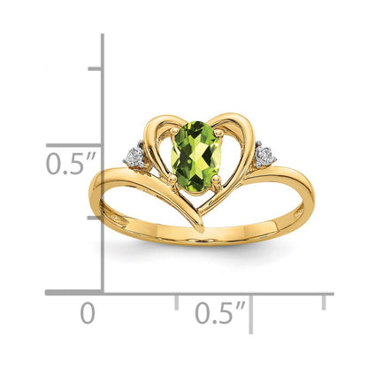 14K Yellow Gold Peridot and Real Diamond Heart Ring
