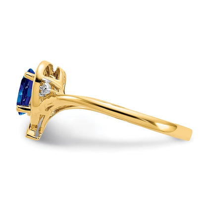 14K Yellow Gold Sapphire and Real Diamond Heart Ring