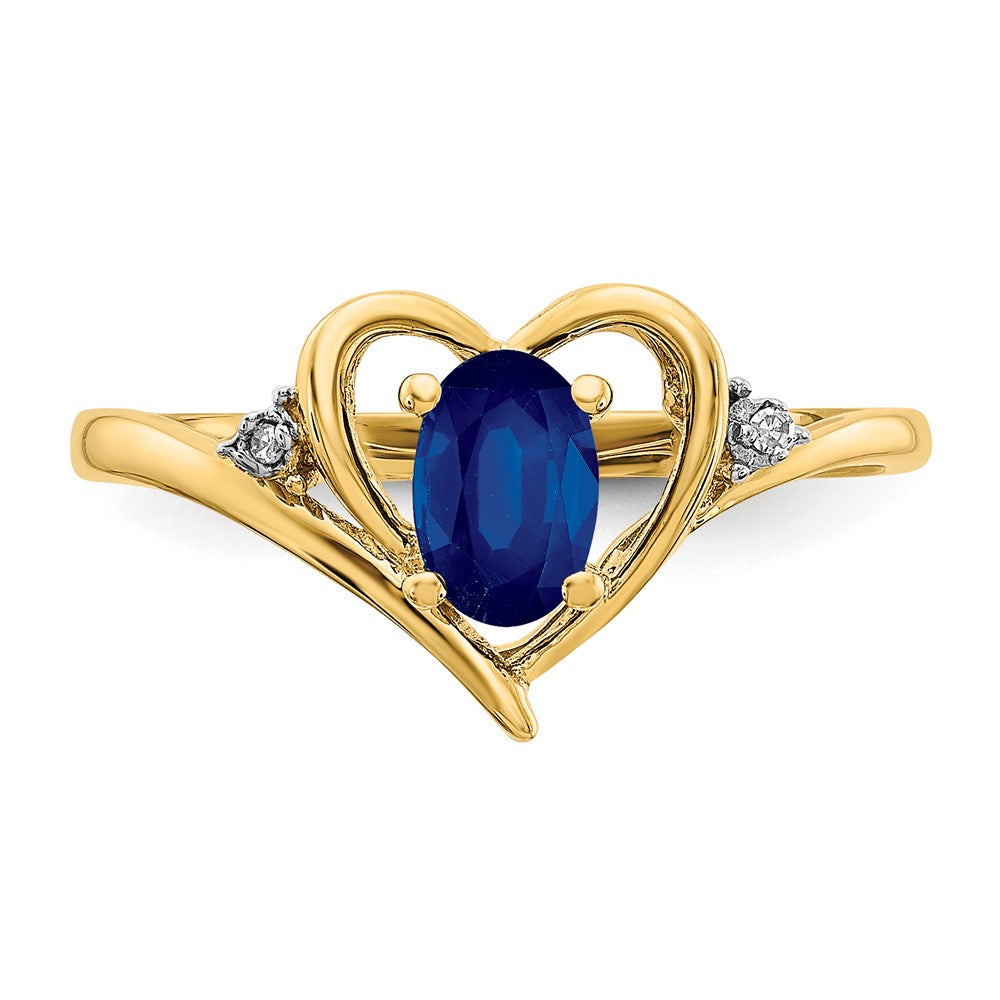 14K Yellow Gold Sapphire and Real Diamond Heart Ring