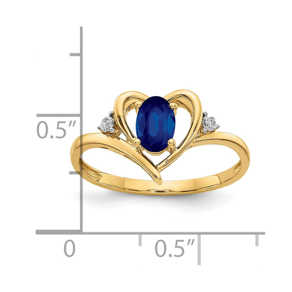 14K Yellow Gold Sapphire and Real Diamond Heart Ring