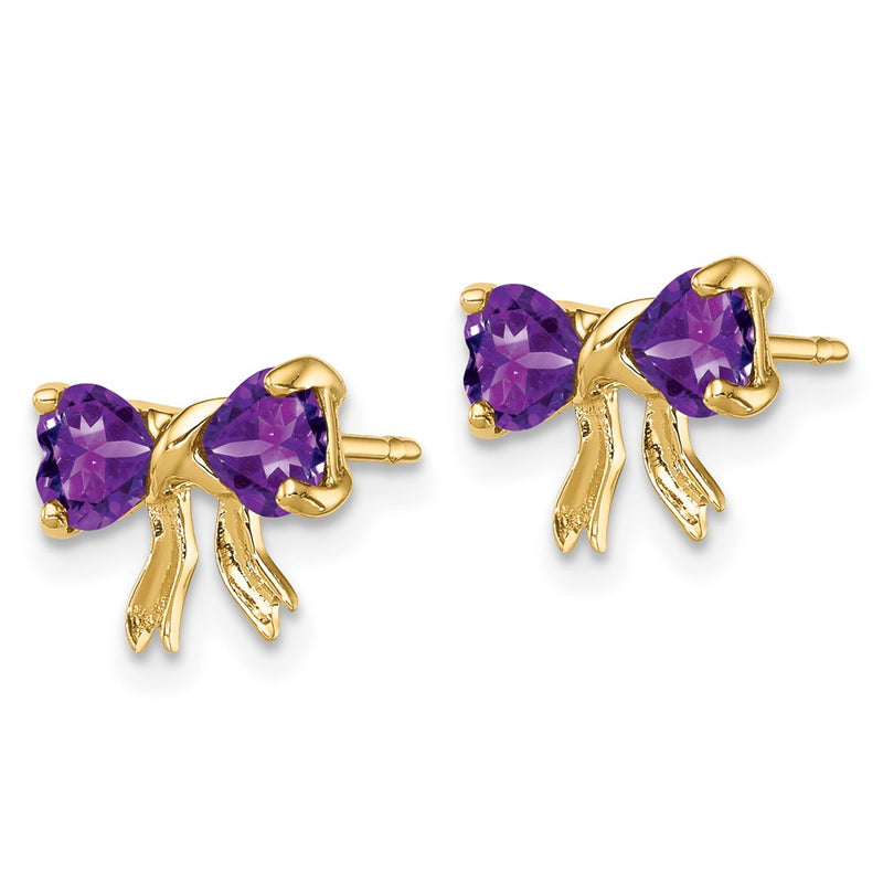 14k Gold Polished Amethyst Bow Post Earrings