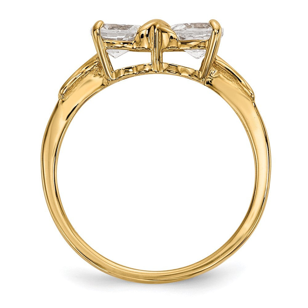Solid 14k Yellow Gold Polished Simulated White Topaz Bow Ring