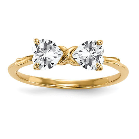 Solid 14k Yellow Gold Polished Simulated White Topaz Bow Ring