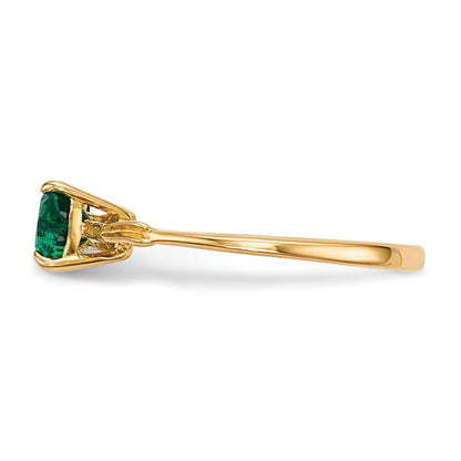 Solid 14k Yellow Gold Polished Created Simulated Emerald Bow Ring