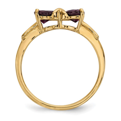 Solid 14k Yellow Gold Polished Rhodolite Bow Ring