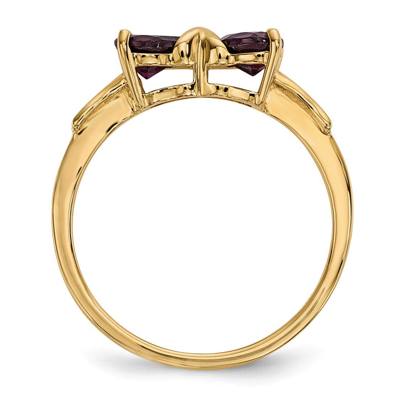 Solid 14k Yellow Gold Polished Rhodolite Bow Ring