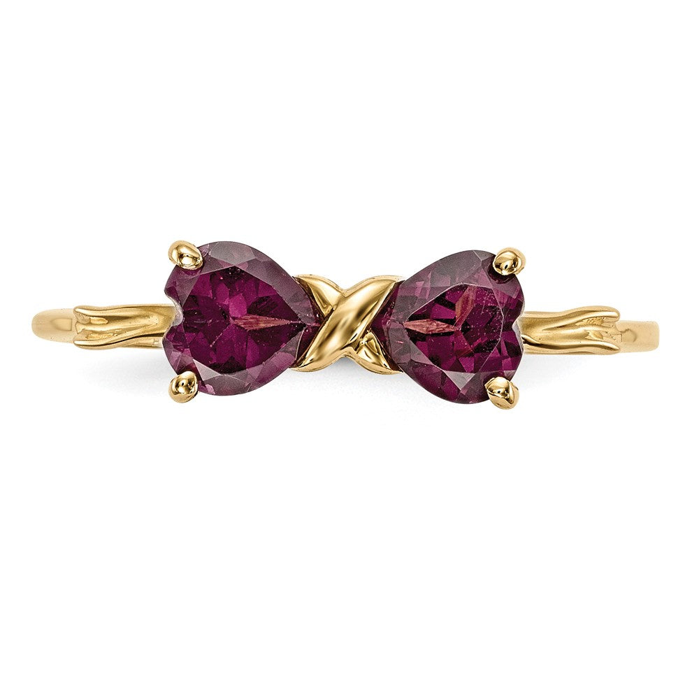 Solid 14k Yellow Gold Polished Rhodolite Bow Ring