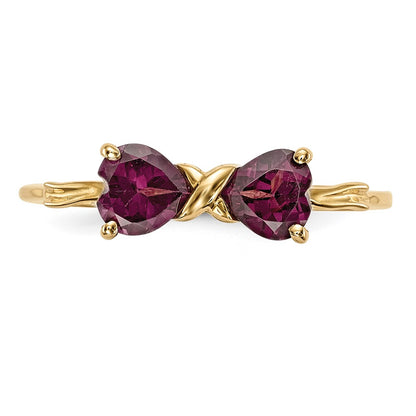 Solid 14k Yellow Gold Polished Rhodolite Bow Ring
