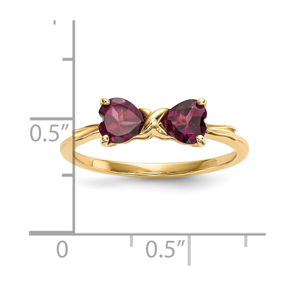 Solid 14k Yellow Gold Polished Rhodolite Bow Ring
