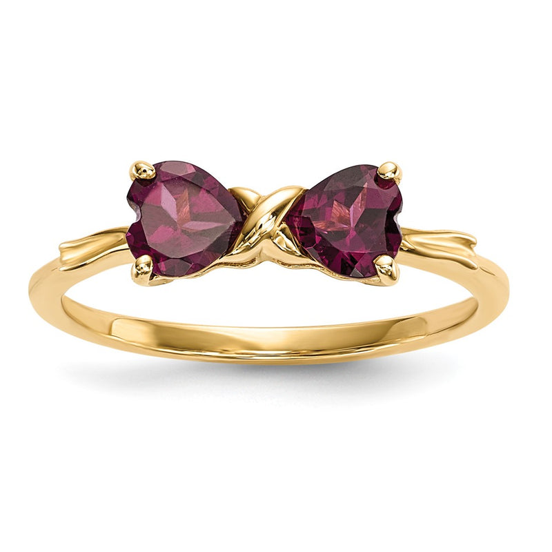 Solid 14k Yellow Gold Polished Rhodolite Bow Ring