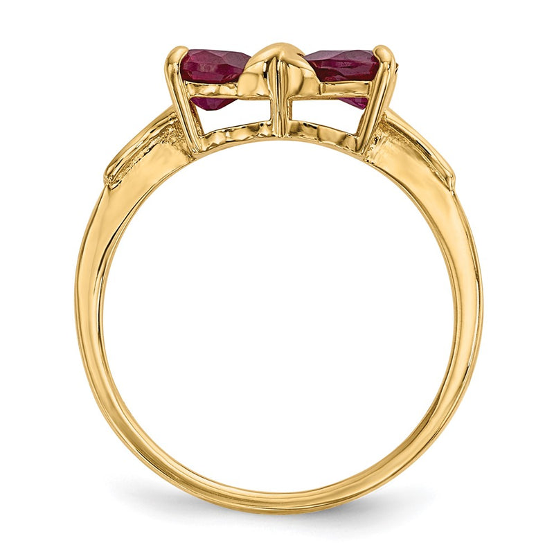 Solid 14k Yellow Gold Polished Created Simulated Ruby Bow Ring