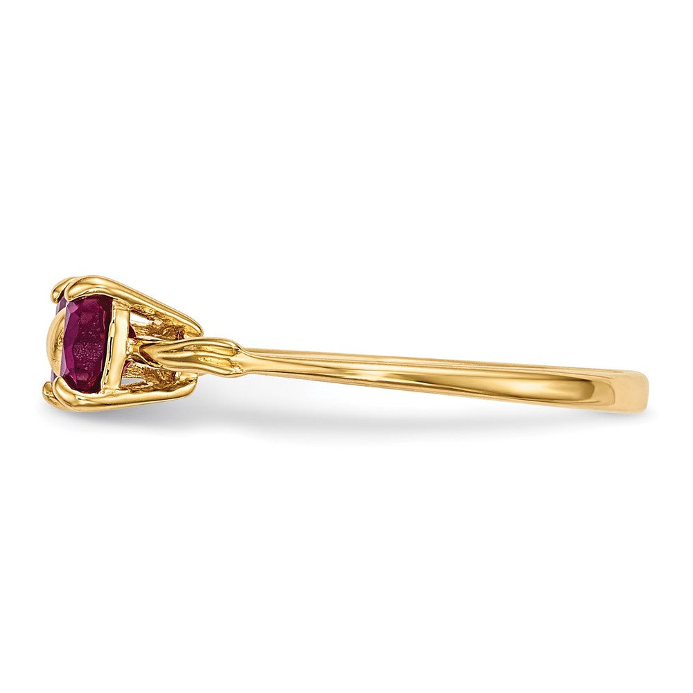Solid 14k Yellow Gold Polished Created Simulated Ruby Bow Ring