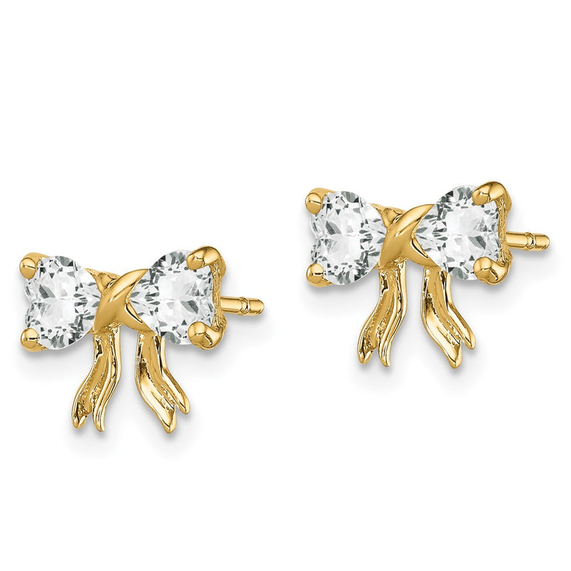 14k Gold Polished White Topaz Bow Post Earrings