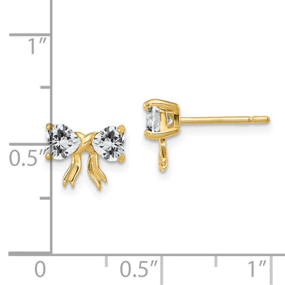 14k Gold Polished White Topaz Bow Post Earrings