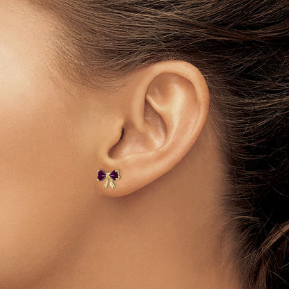 14k Yellow Gold Gold Polished Rhodolite Bow Post Earrings