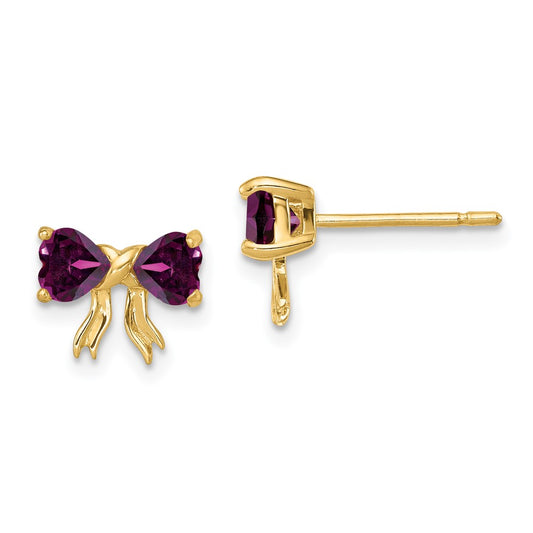 14k Yellow Gold Gold Polished Rhodolite Bow Post Earrings