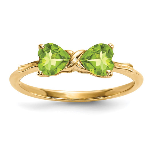 Solid 14k Yellow Gold Polished Simulated Peridot Bow Ring