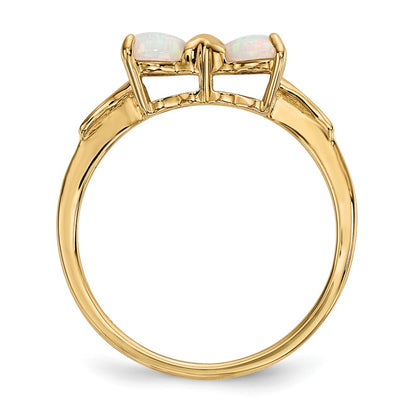 Solid 14k Yellow Gold Polished Created Simulated Opal Bow Ring