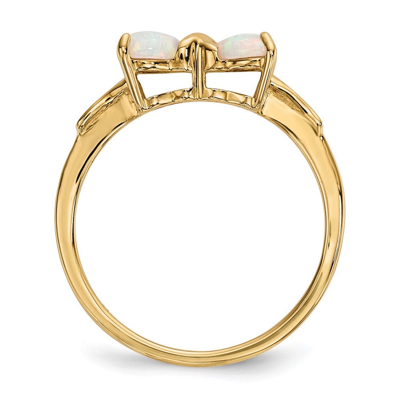 Solid 14k Yellow Gold Polished Created Simulated Opal Bow Ring