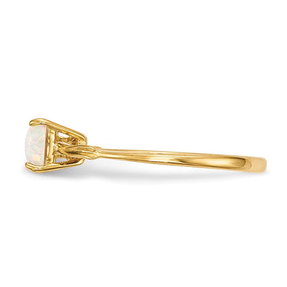 Solid 14k Yellow Gold Polished Created Simulated Opal Bow Ring