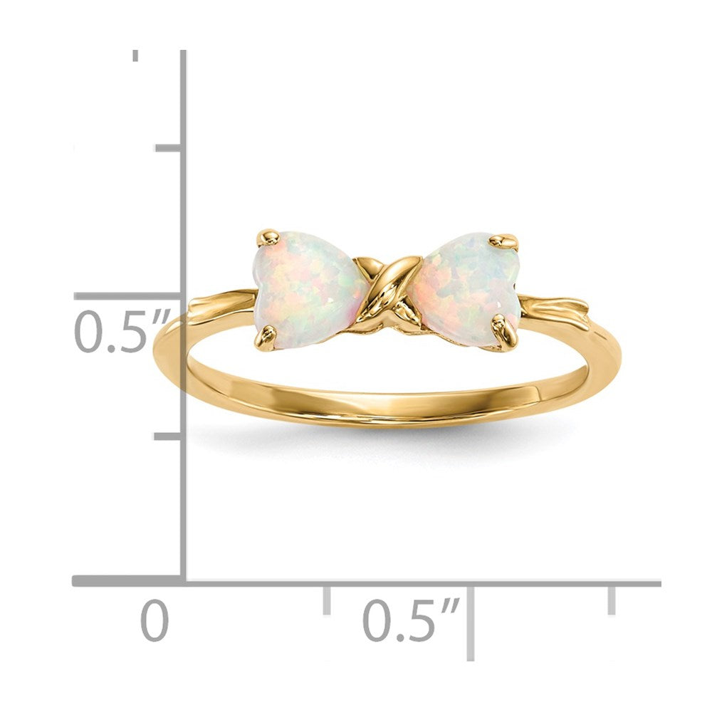 Solid 14k Yellow Gold Polished Created Simulated Opal Bow Ring