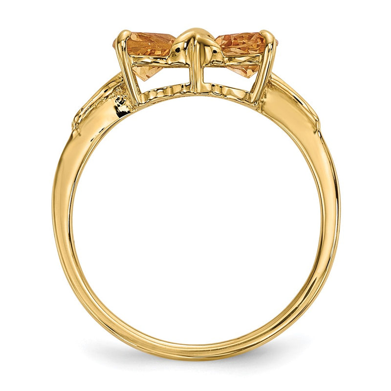 Solid 14k Yellow Gold Polished Simulated Citrine Bow Ring