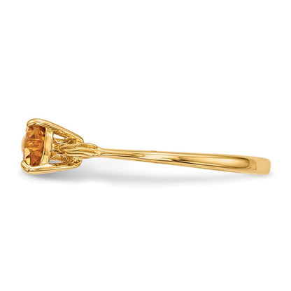 Solid 14k Yellow Gold Polished Simulated Citrine Bow Ring