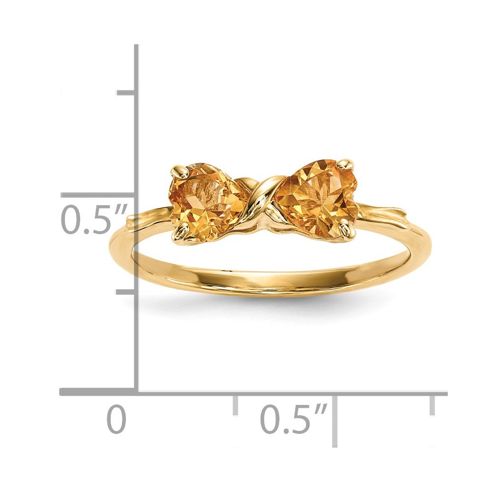 Solid 14k Yellow Gold Polished Simulated Citrine Bow Ring