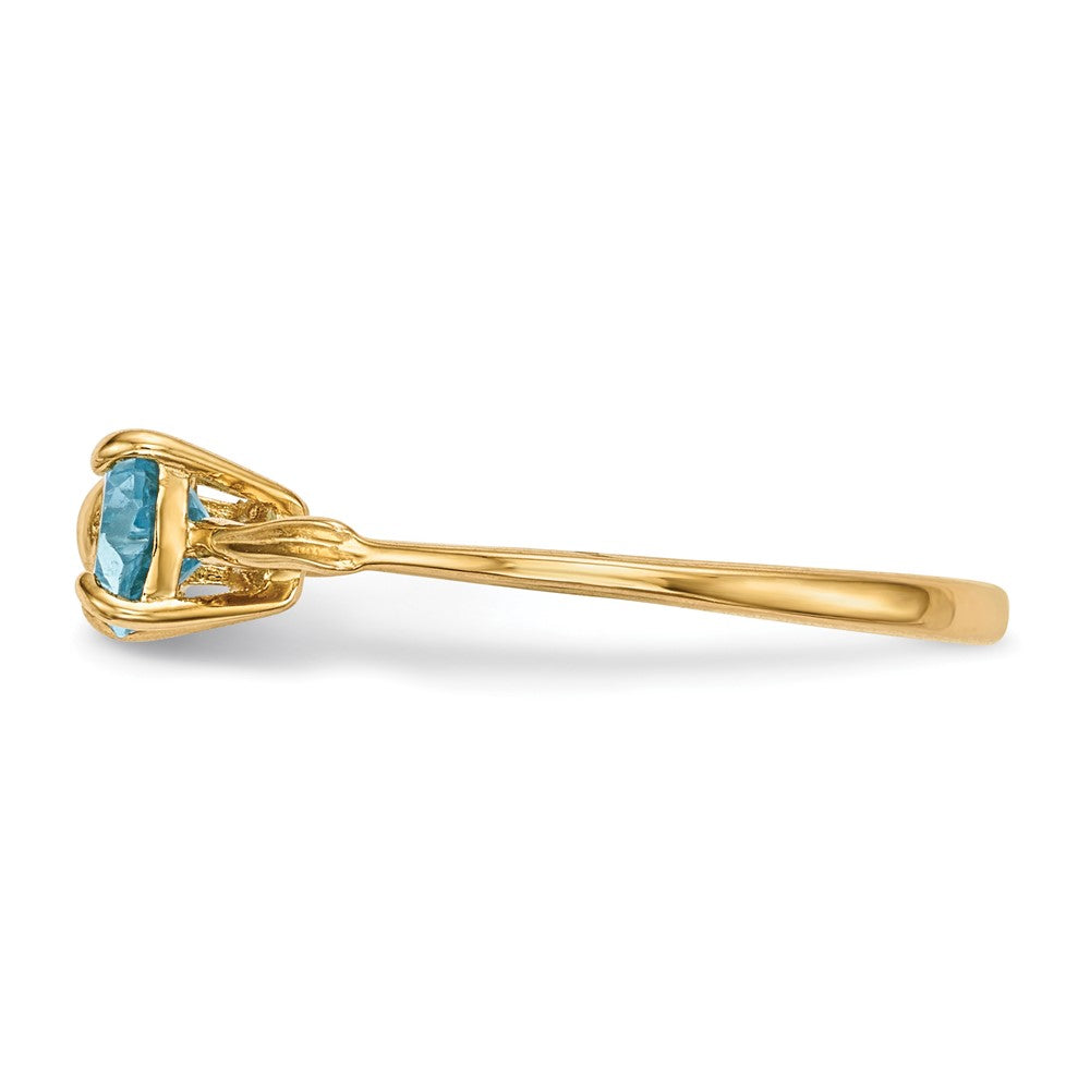 Solid 14k Yellow Gold Polished Light Simulated Swiss Blue Topaz Bow Ring