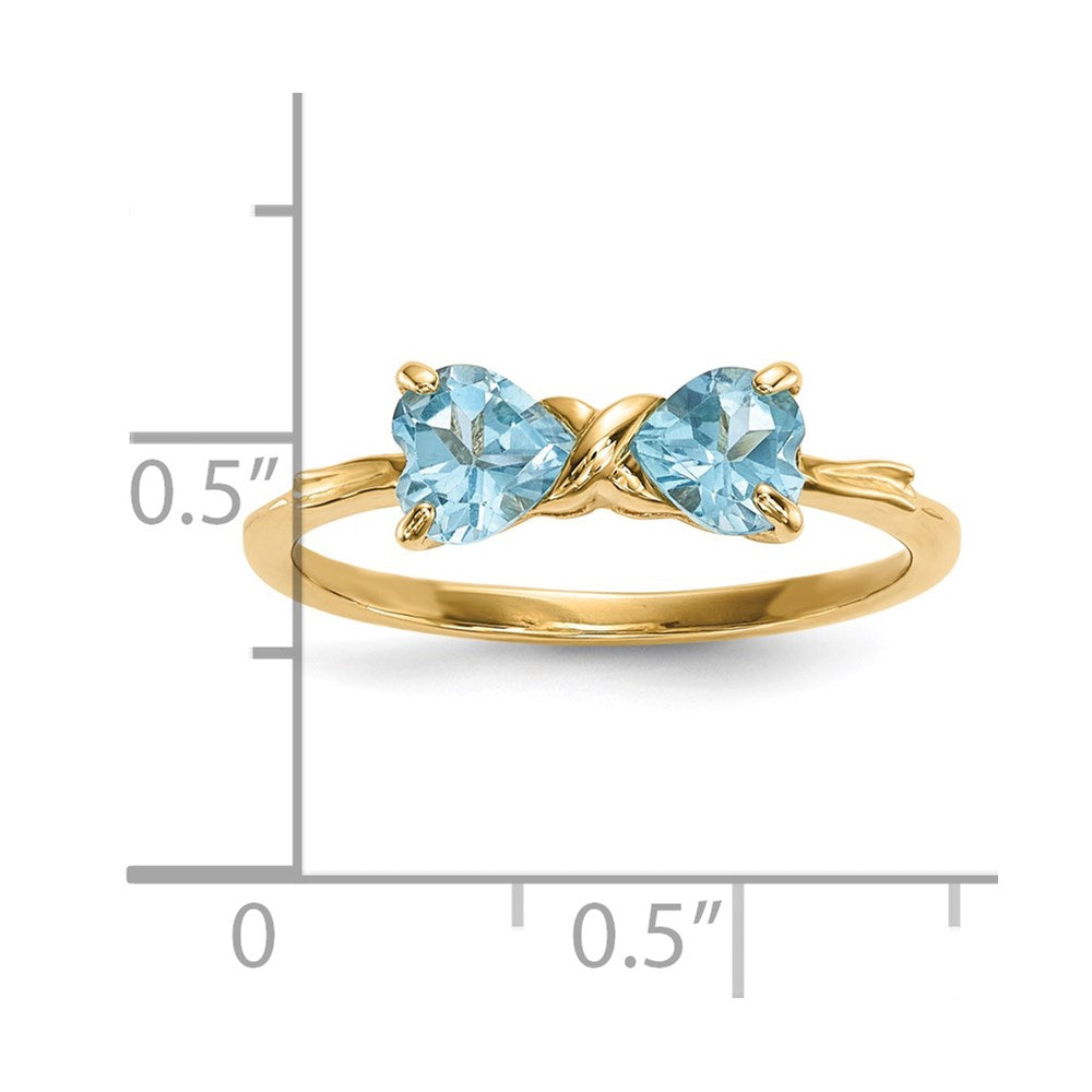 Solid 14k Yellow Gold Polished Light Simulated Swiss Blue Topaz Bow Ring