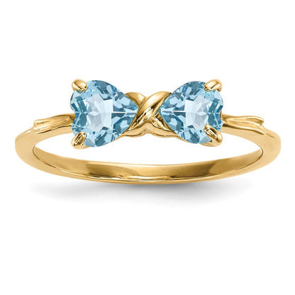Solid 14k Yellow Gold Polished Light Simulated Swiss Blue Topaz Bow Ring