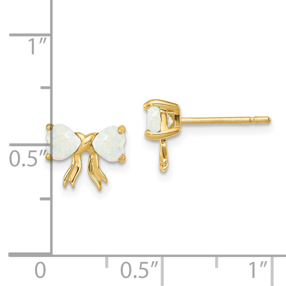 14k Gold Polished Created Opal Bow Post Earrings