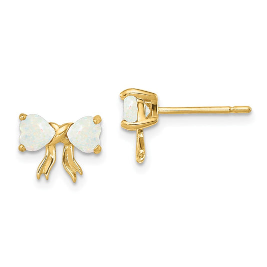 14k Gold Polished Created Opal Bow Post Earrings