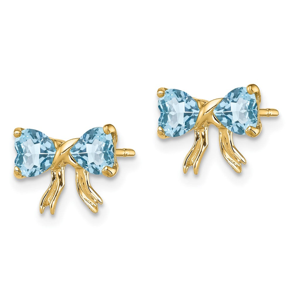 14k Yellow Gold Gold Polished Light Swiss Blue Topaz Bow Post Earrings