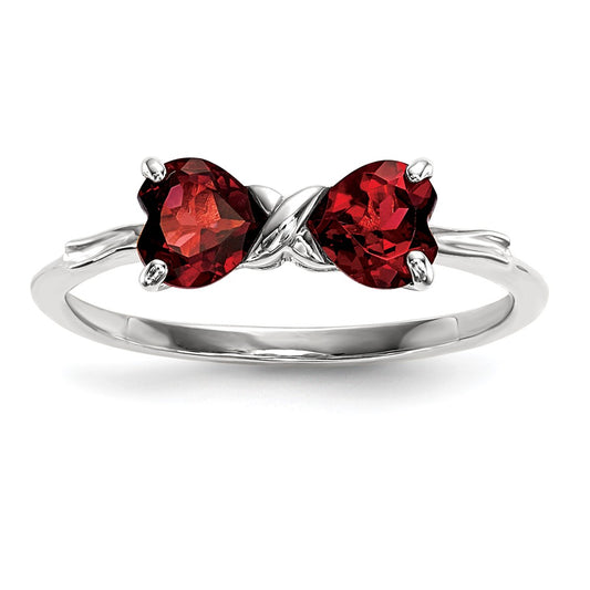 Solid 14k White Gold Polished Simulated Garnet Bow Ring