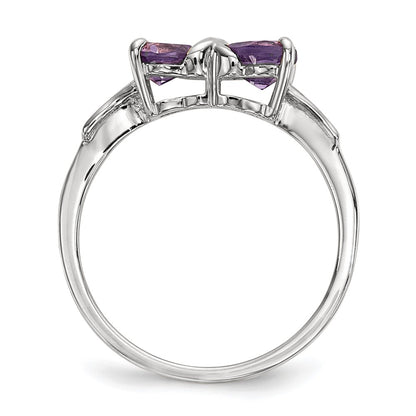 Solid 14k White Gold Polished Simulated Amethyst Bow Ring