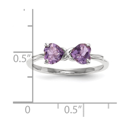 Solid 14k White Gold Polished Simulated Amethyst Bow Ring