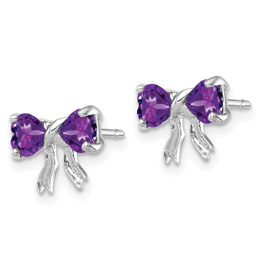14k White Gold Polished Amethyst Bow Post Earrings