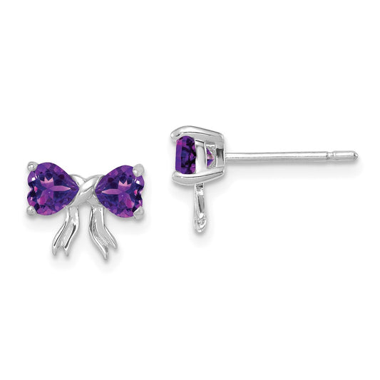 14k White Gold Polished Amethyst Bow Post Earrings