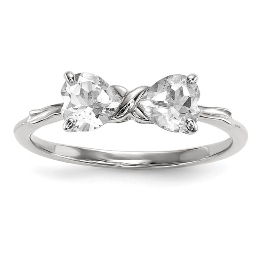 Solid 14k White Gold Polished Topaz Bow Ring
